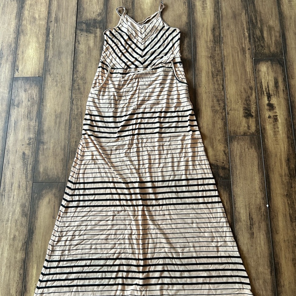 Volcom Black and Tan Striped Maxi Dress